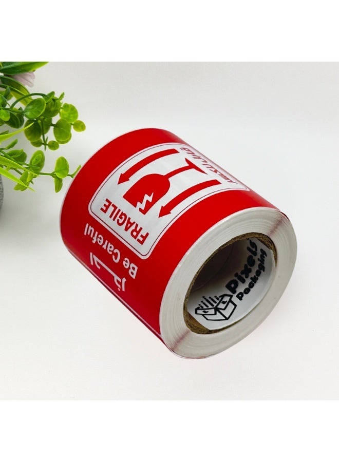 بكسل التغليف رول ملصق تحذيري للأشياء قابلة الكسر من بكسل التغليف بتصميم مستطيل 150 ملصق للشحن الآمن لصناديق التعبئة والأمتعة مقاس 15x10 سم - Image 2